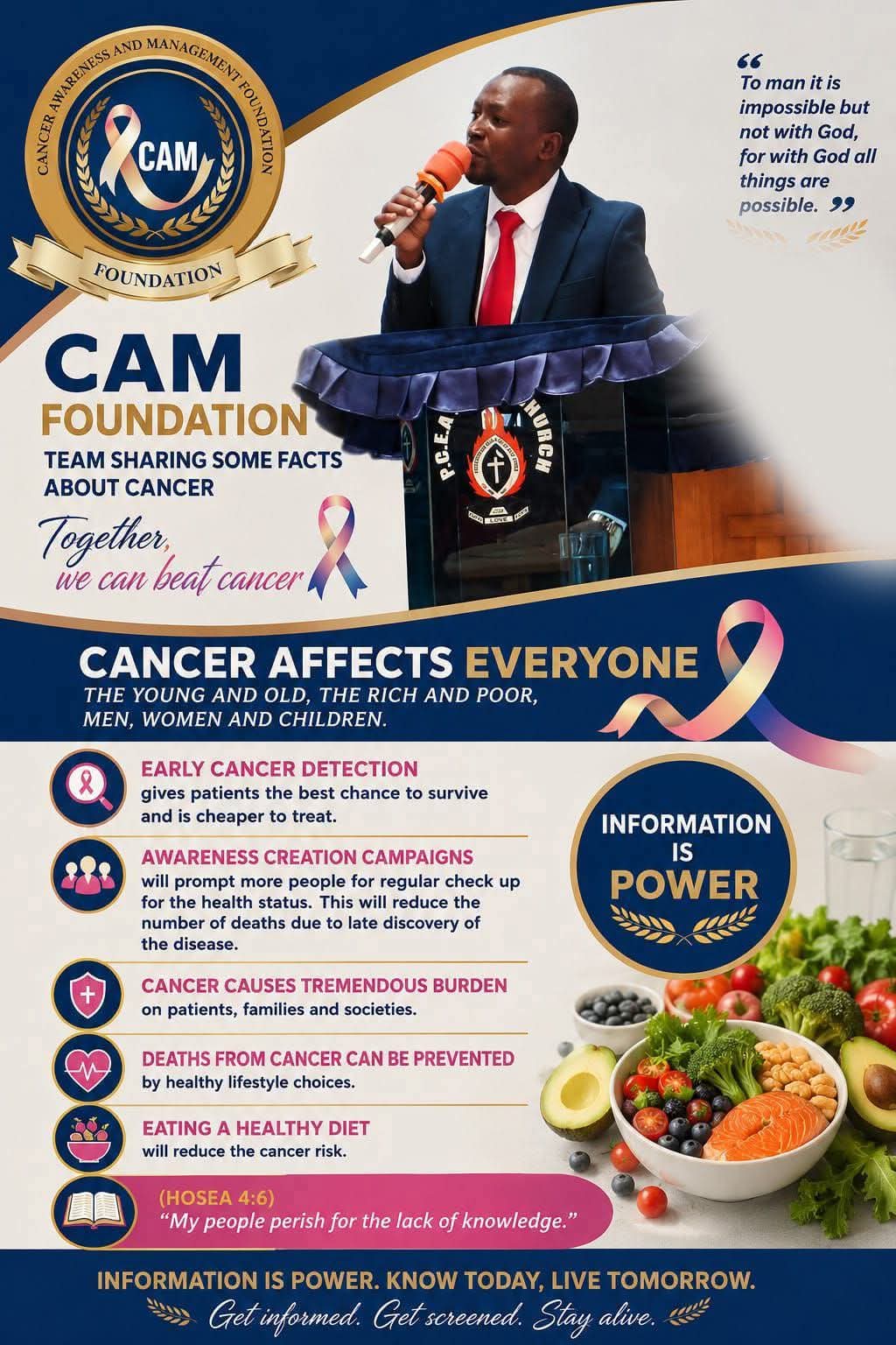 CAM Foundation infographic: cancer affects everyone — the young and old, rich and poor, men, women and children.